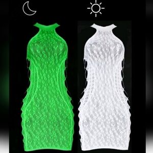 Glow In The Dark Halter Bodycon Mesh Swim Coverup